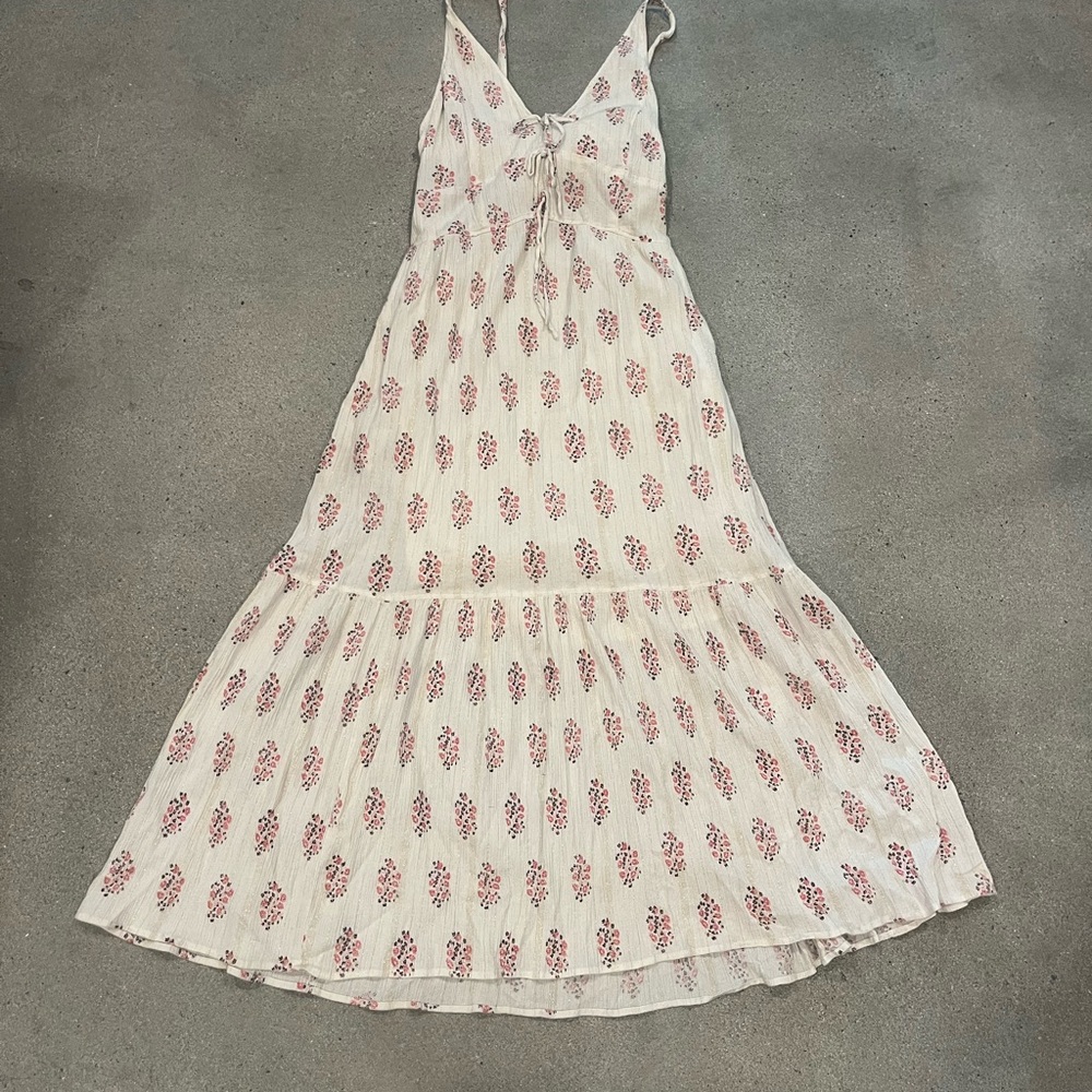 Elegant Floral Maxi Dress in Cream and pink with hints of gold